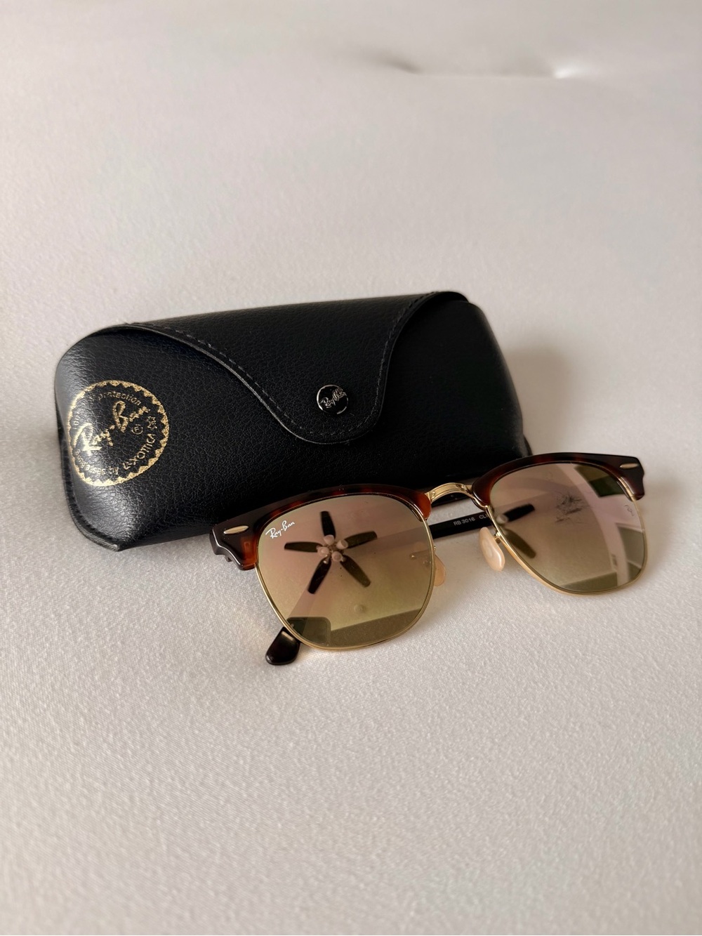 Ray-Ban Clubmaster Sunglasses — Tortoise Frame with Gold Mirrored Lenses